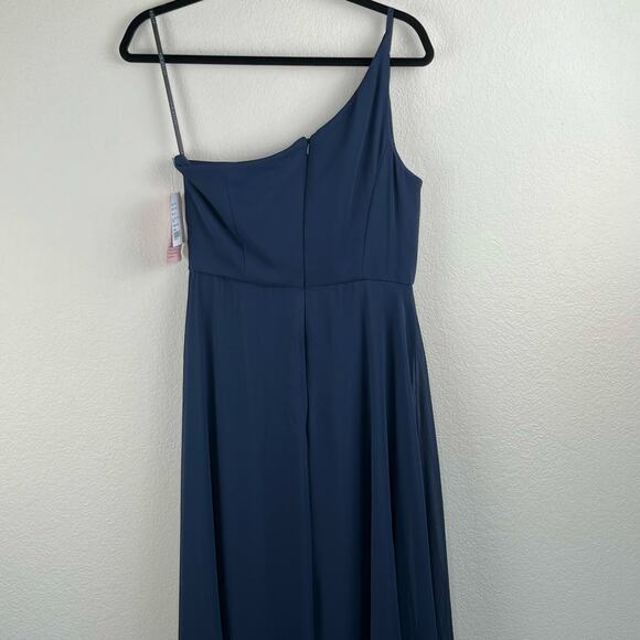 After Six Midnight Navy One-Shoulder Luxe Chiffon Slit Maxi Gown Dress 8 NWT - Picture 11 of 15